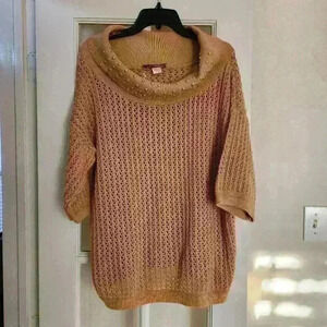 Vintage Gepetto Women's Short Sleeve Tan Cowl Neck Studded Knit Fall Sweater XL